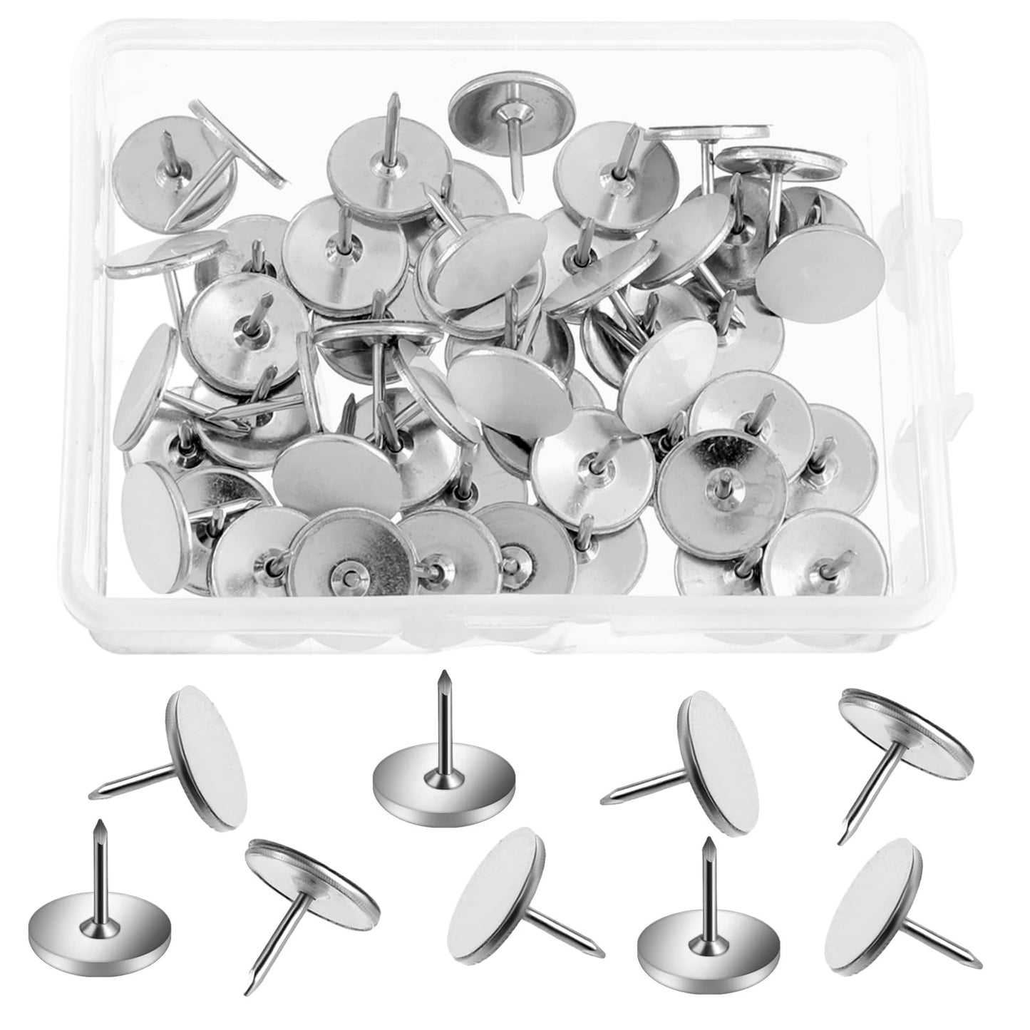 Teaaha Pack of 50 Reflective Markers Drawing Pins, 1cm Silver Push Pins, Metal Thumb Tacks, Multifunctional for Office DIY or Reflective Trail Markers for Tree Stands, Hunting, Hiking, Camping