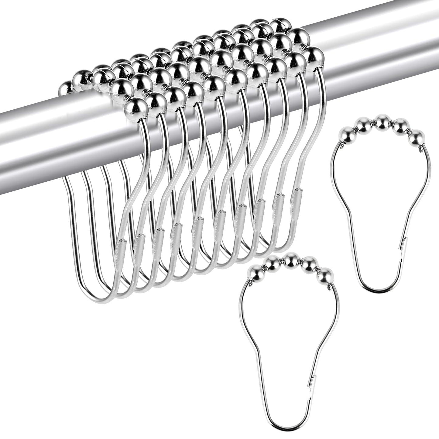 Mabor Shower Curtain Hook, 12Pcs Rust Proof Shower Curtain Rings Shower Curtain Rod Hooks Rust Resistant Large Metal Bathroom Shower Hooks Easy Shower Curtain Hanger