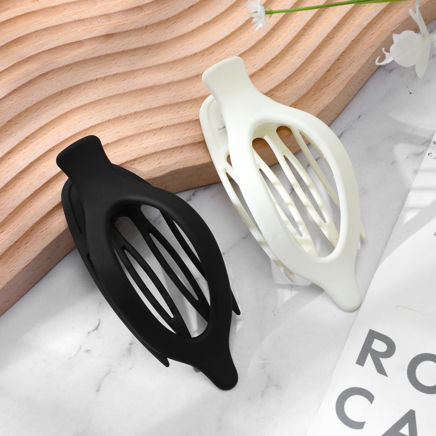 2 PCS Flat Hair Clips for Thick Hair Large Lay Flat Claw Clip Curved Side Slide Flat Clips Strong Hold No Slip Grip Hair Claw Clips Matte Finish for Women Girls Thick Thin Curly Hair