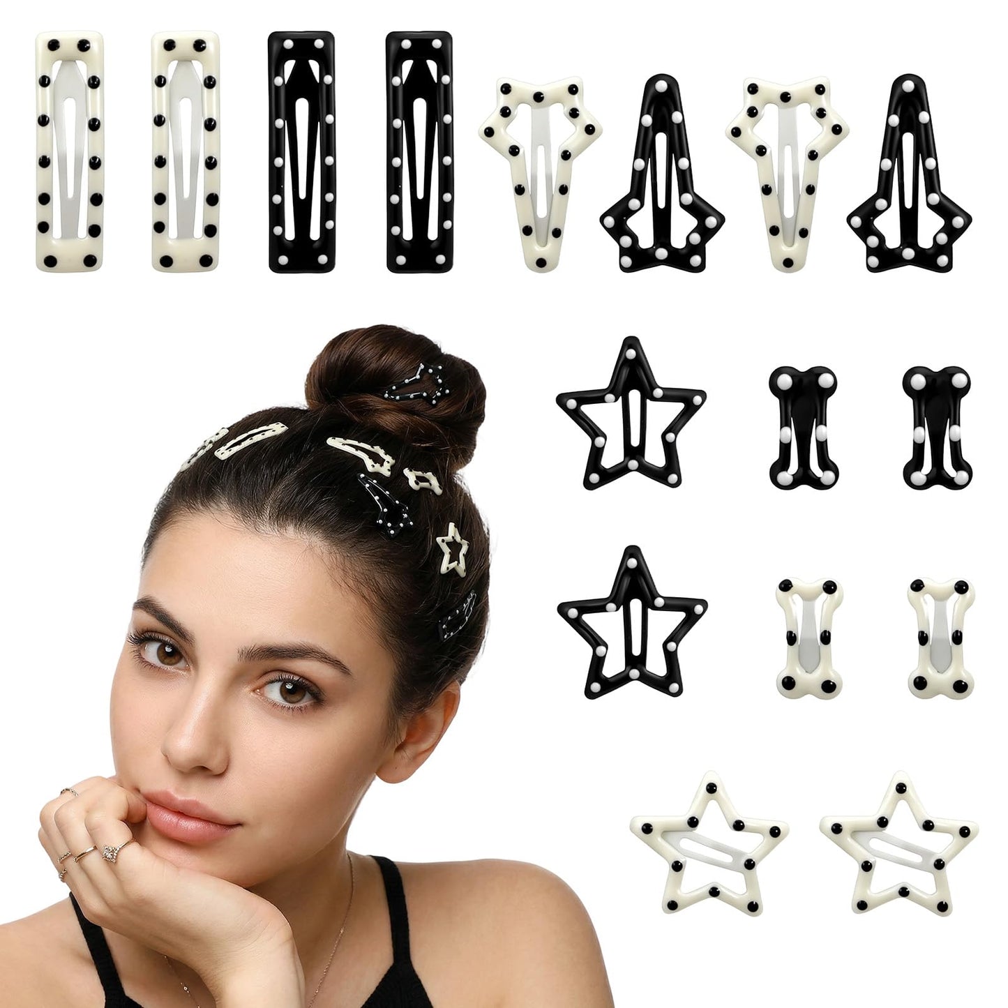 Mabor Pack of 16 Star Hair Clips Girls Y2K Hair Clips with Snap Closure Kawaii Star Hair Pins Women Fashion Hair Accessories for Birthdays, Parties and Daily Life
