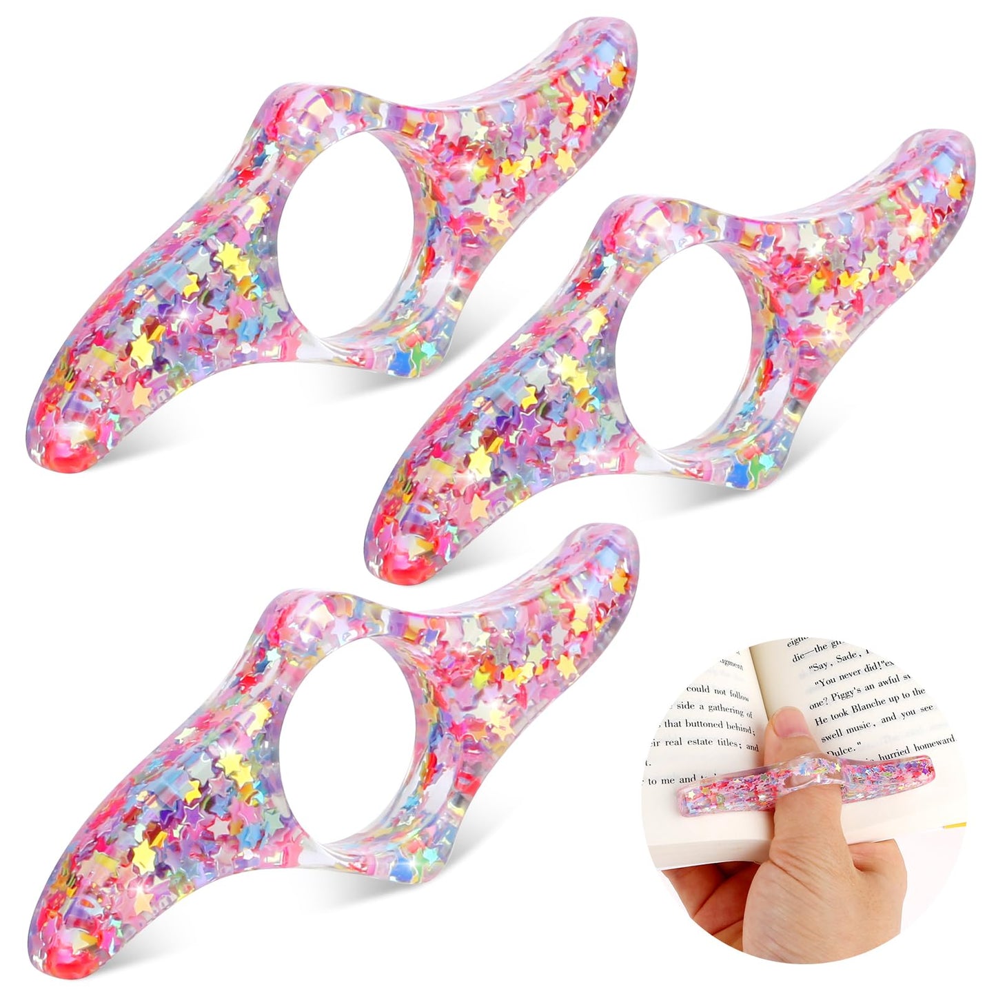 Thumb Book Page Holder, Mabor 3Pcs Stars Book Page Holder Resin Book Accessories for Reading Lovers Book Accessories for Teachers Bookish Gifts for Book Lovers Readers Bookworm