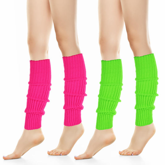 Xinjoduz Leg Warmers 80s Women 2 Pairs Knit Ribbed Leg Warmer Neon Leg Warmers Hot Pink Leg Warmers Green Leg Warmers Women Fashion Knit Neon Leg Warmers for Sports Party Yoga Accessories (Geen Pink)
