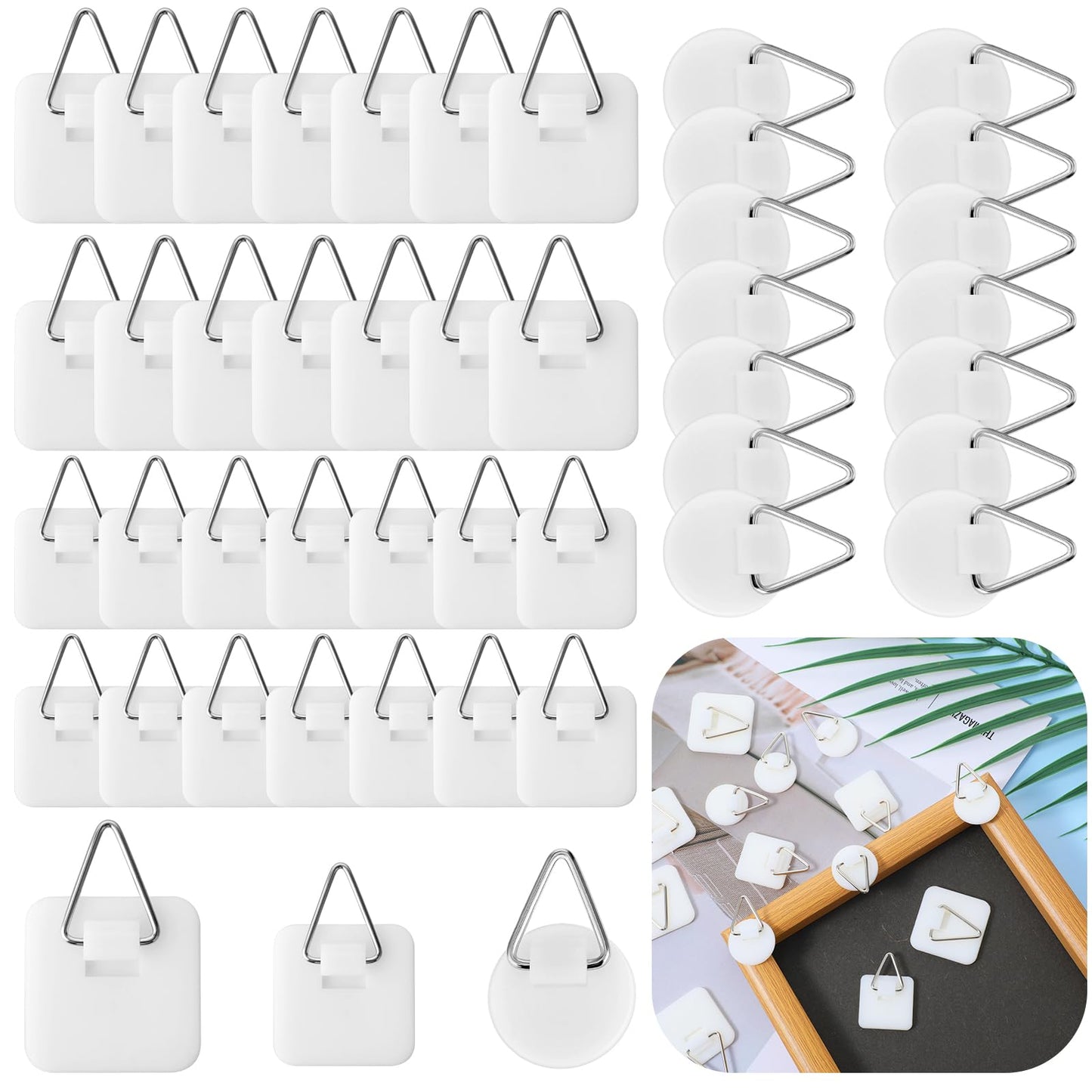 Ymapinc 45 Pcs Plastic Adhesive Picture Hangers without Nails Adhesive Vertical Plate Holders Sticky Hangers for Plate Photo Picture Frame Wall Art Decoration
