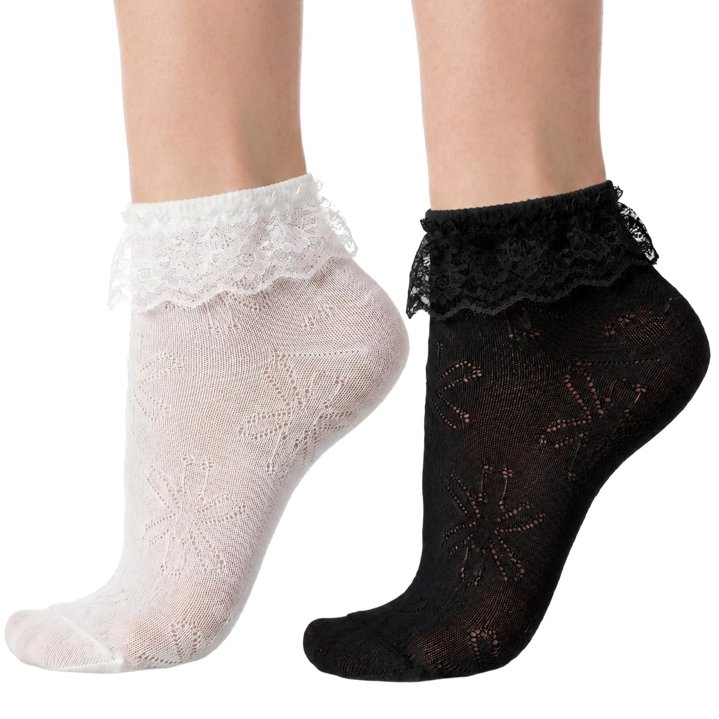 Womens Frilly Ruffle Ankle Socks, Lace Bow Cute Princess Ankle Dress Socks