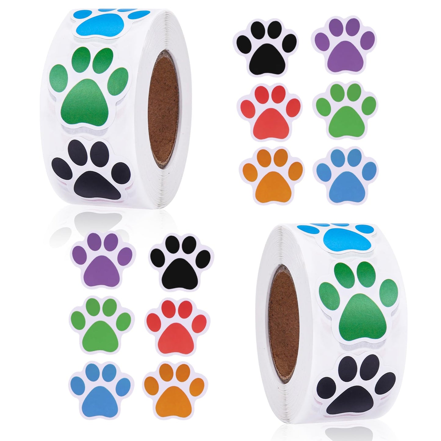 2 Rolls / 1000 Pieces Dog Paw Print Stickers Colourful Bear Paw Labels Stickers Puppy Paw Stickers Pet Gift Bag Sticker for Children Party Decoration Envelope Seal Animal Modelling