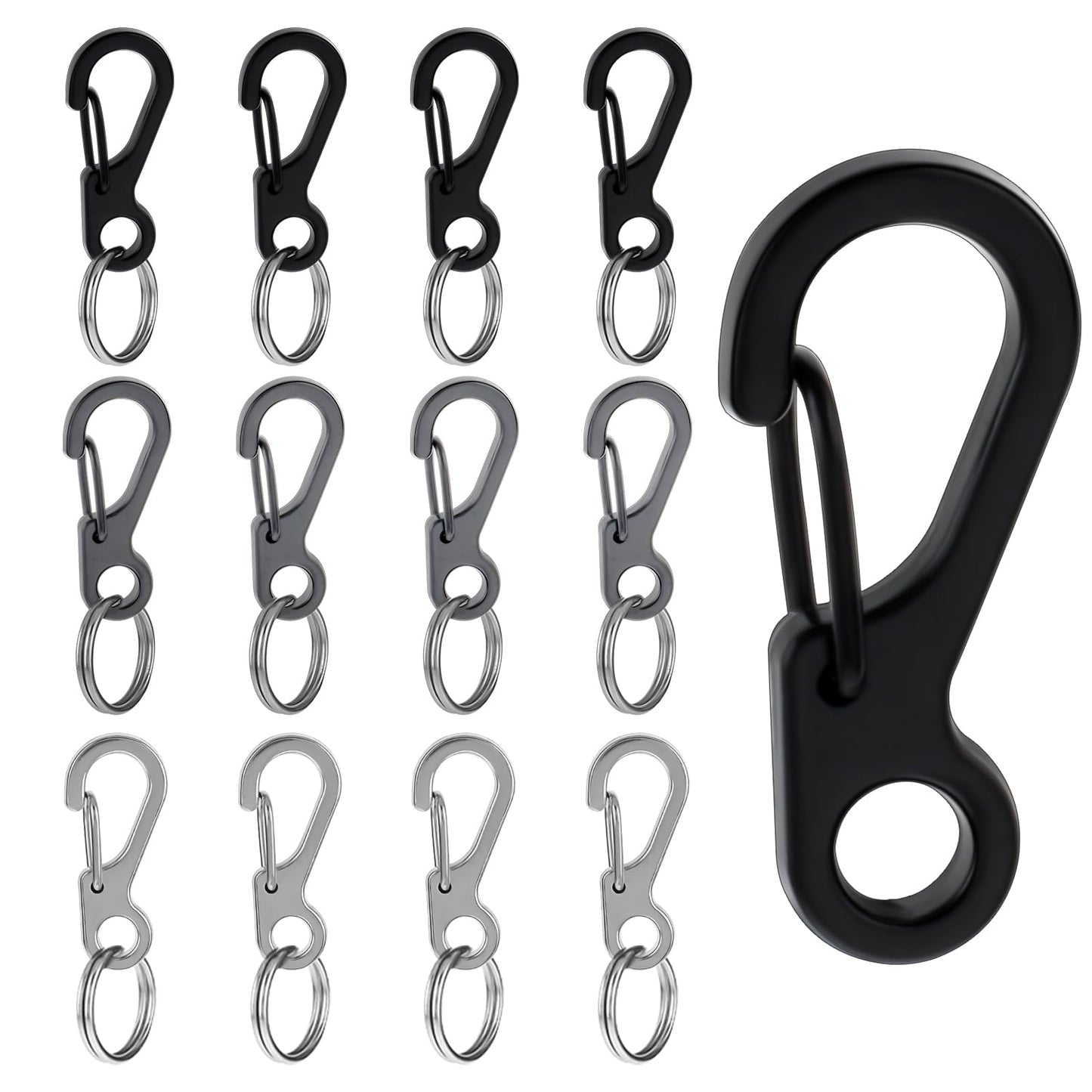 Ymapinc 12 Sets Tiny Carabiner Keychain Clip Keyring Chains for Craft Metal Snap Hooks Key Ring Clips with Keyring Loop Small Spring Clips for Backpack Keychain Accessories