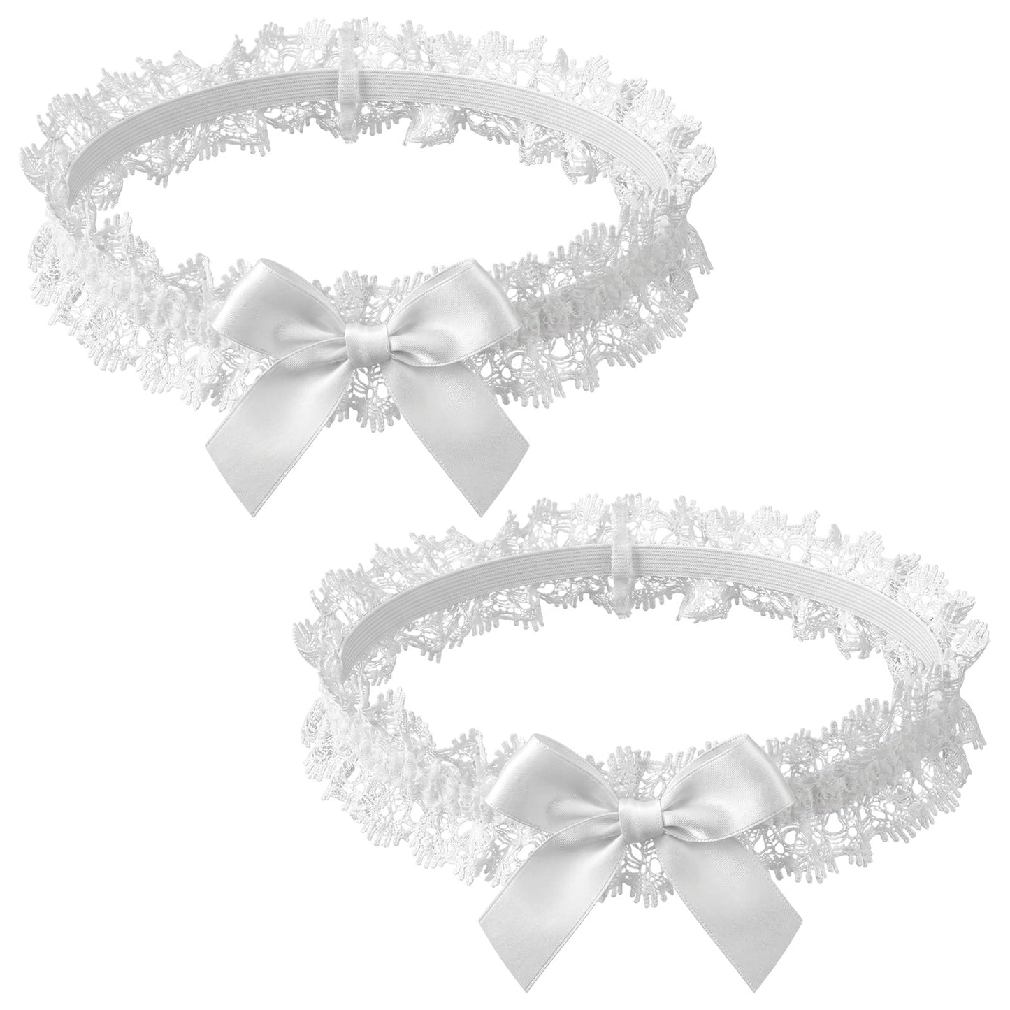 Bnehmb 2 Pcs White Garter, Adjustable Lace Thigh Garter for Bride