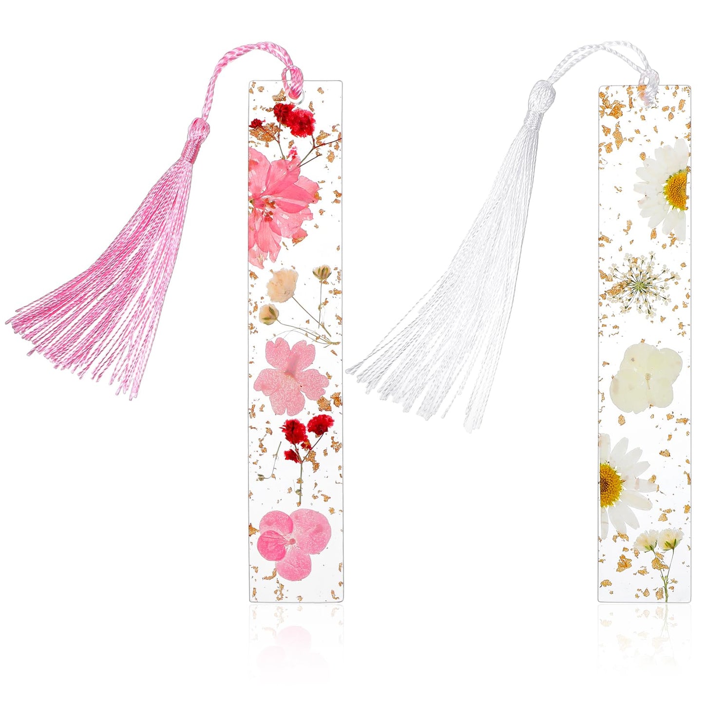 2 PCS Pressed Flower Bookmark Dried Flower Bookmarks Resin Bookmark Clear Pressed Floral Book Markers Durable Handmade Dried Flower Resin Bookmarks for Bookworms Increase Reading Interest Students