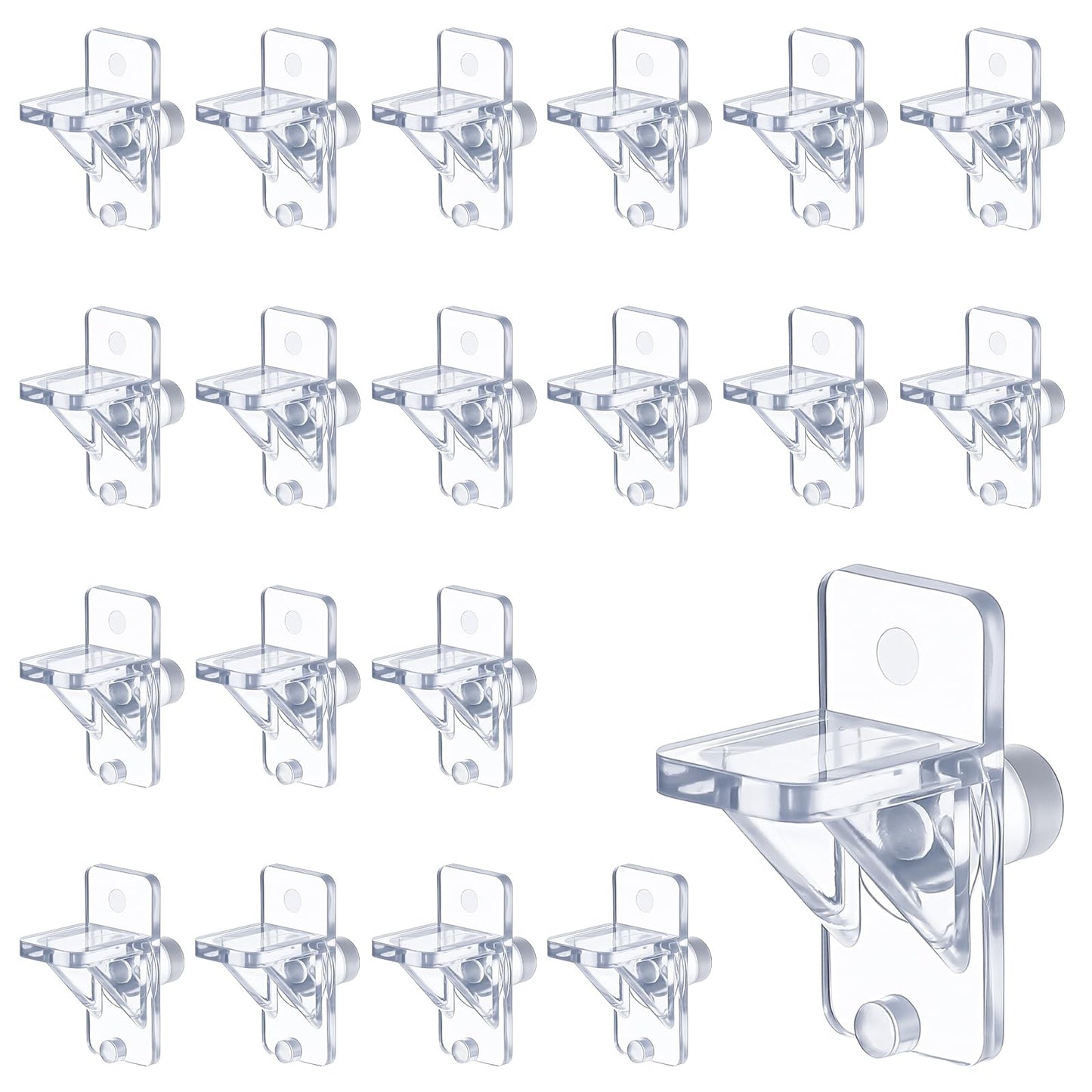 Xinjoduz 20 PCS 5mm Plastic Shelf Support Pegs, Clear Plastic Cabinet Shelf Clips Holders Shelves Pegs Pins for Wood Bookcase Kitchen Closet Furniture, Shelving Locking Pins Replacement