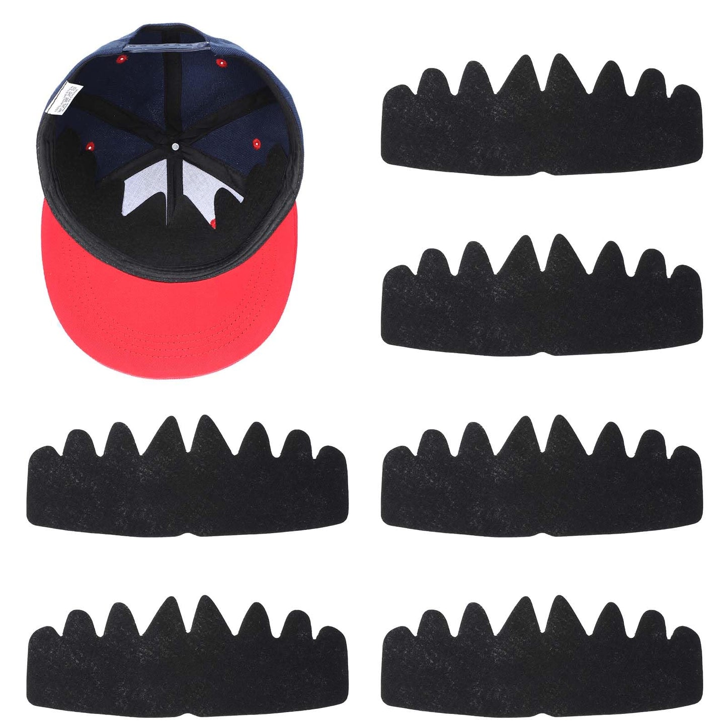 Tyqour 6Pcs Black Baseball Caps Inserts Shapers, Flexible Card Hat Inner Support Bump Cap Holder, Reusable Cap Fitter Inserts Felt Hat Sweat Inner Liner for Fitted Ball Sports Hats