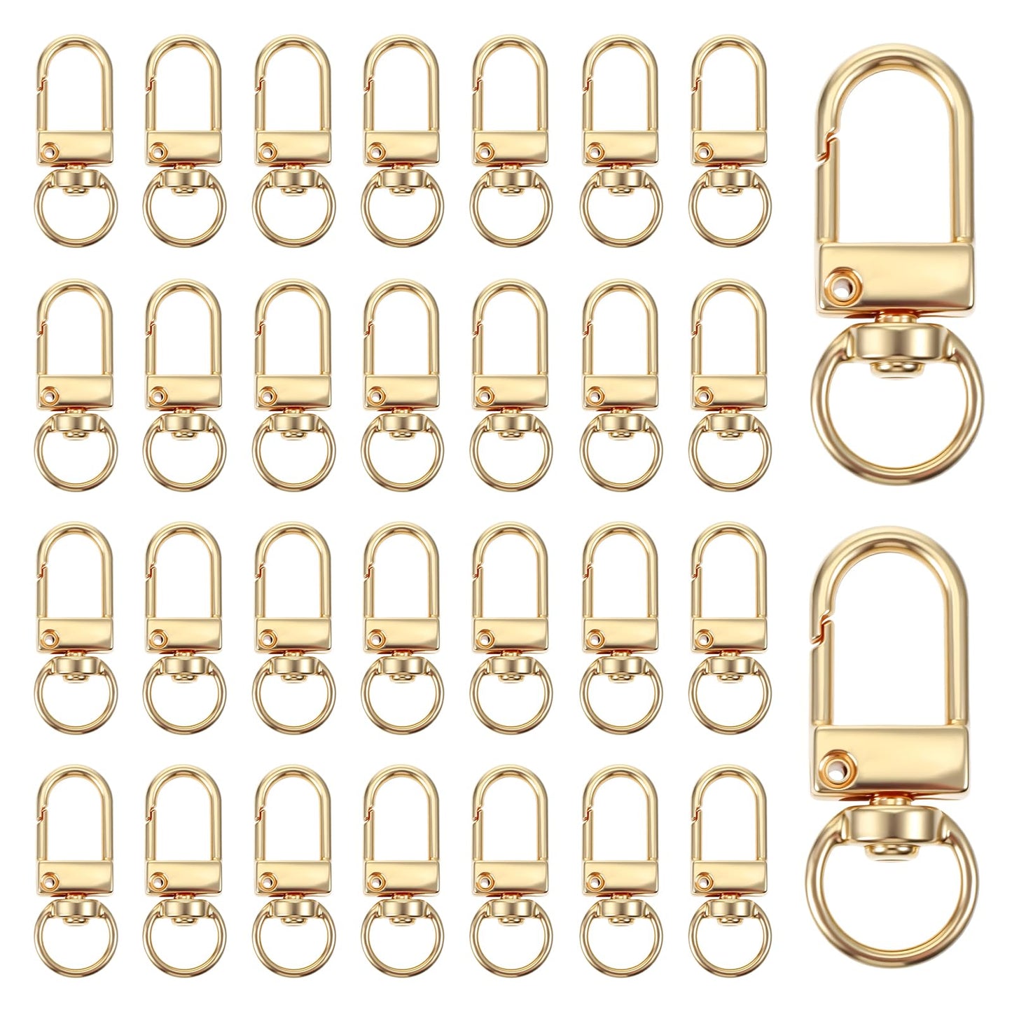 Pack of 30 Mini Carabiner Rotating Key Chain, Snap Hook with Swivel Joint, Metal Lobster Clasps, 360° Rotating Carabiner Hooks, Small for DIY Bag, Key Ring Plug, Gold