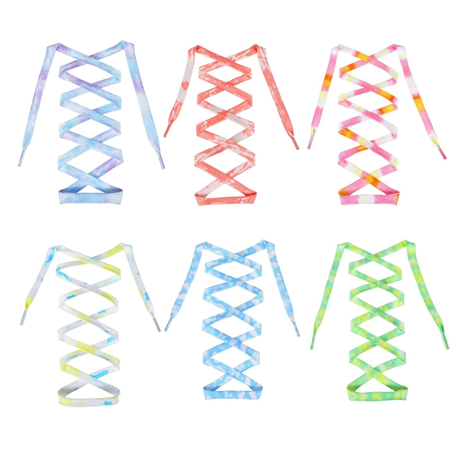 Xinjoduz 6 PCS Colored Shoe Laces Tie Dye Shoelaces Colored Printed Flat Fun Shoe Laces Cute Shoelaces Gradient Sneakers Flat for Adult Sneakers(47.2× 0.39 Inches)