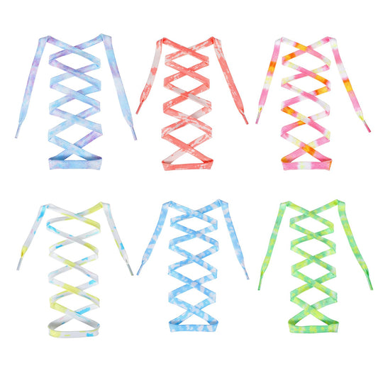 Xinjoduz 6 PCS Colored Shoe Laces Tie Dye Shoelaces Colored Printed Flat Fun Shoe Laces Cute Shoelaces Gradient Sneakers Flat for Adult Sneakers(47.2× 0.39 Inches)