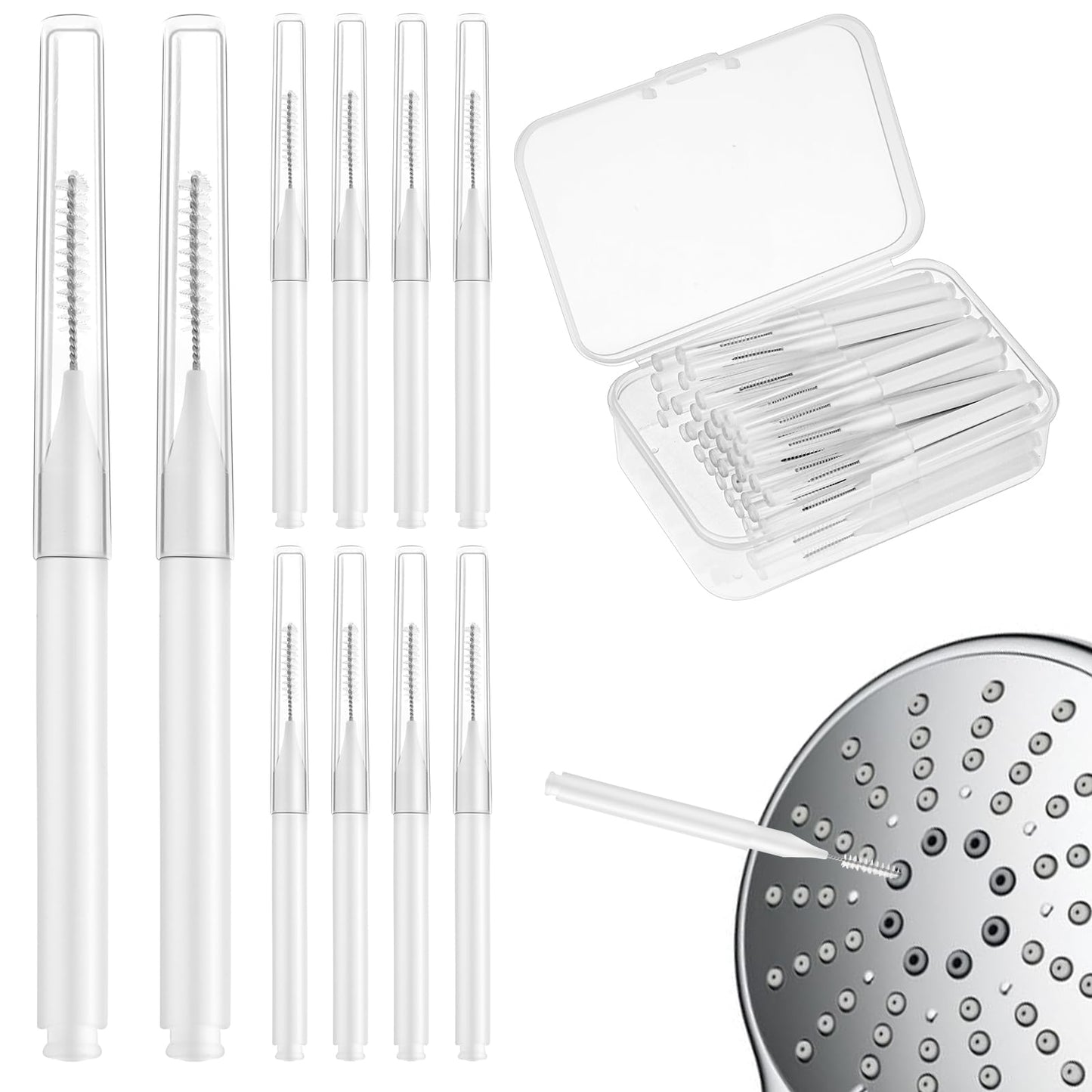 40Pcs Shower Head Cleaner, Mabor Multifunctional Anti-Clogging Shower Head Cleaning Brush with Box White Shower Head Cleaning Brush for Bathroom Shower Head Pore Clean