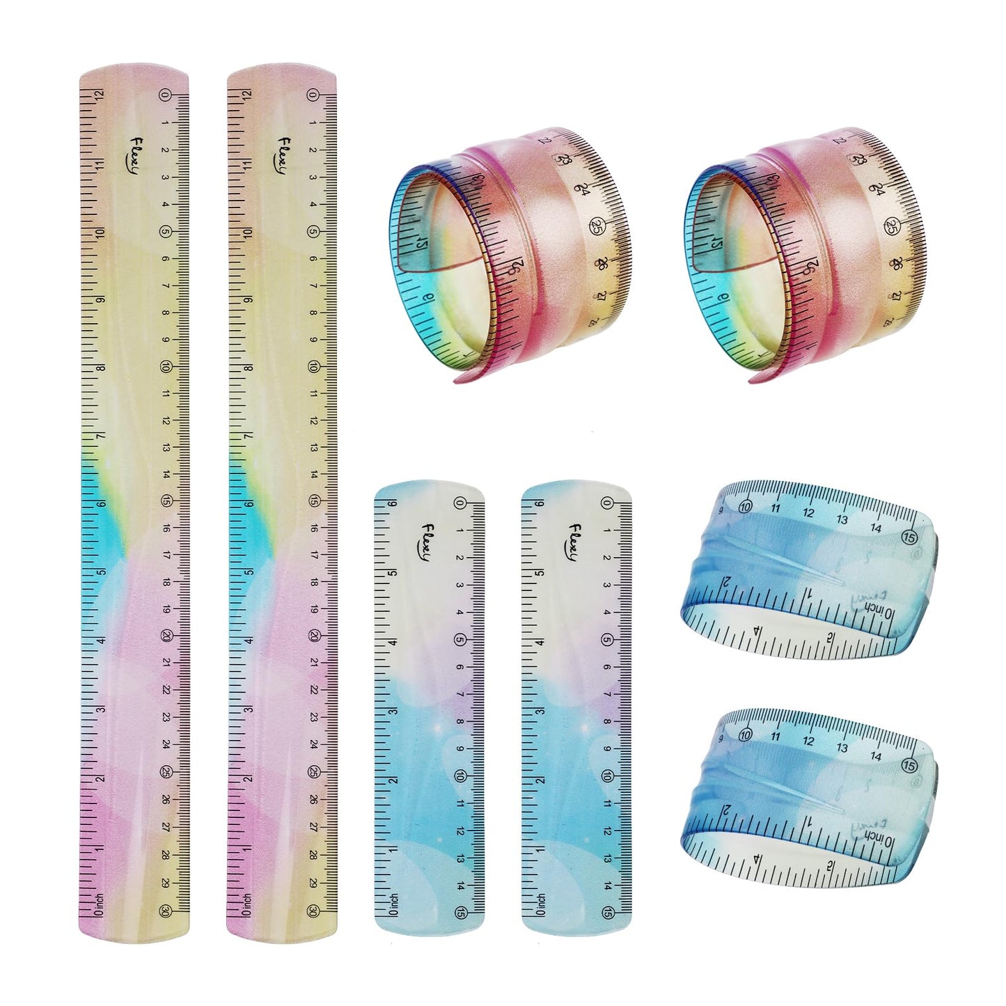 4 PCS Flexible Ruler 30cm/15cm Colorful Soft Ruler for Kids, Colorful Bendy Plastic Ruler Shatter Resistant Rulers Shatterproof Straight for School Classroom Office Kids & Adults