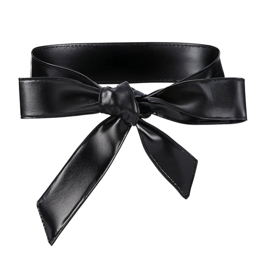Xinjoduz 1 PCS Leather Wrap Belt Leather Tie Belts for Women Fashion Wrap PU Thin Belt PU Sash for Dress Women Waist Band Cinch Coat Waistband Knotted Fashion Wide Cinch Belts (Black)