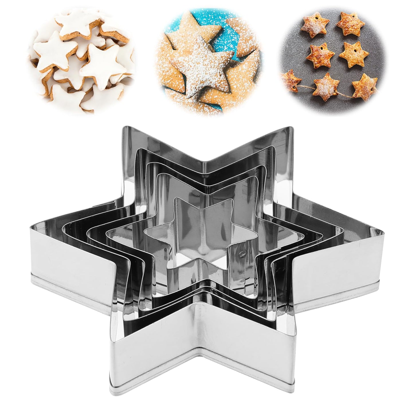 Mabor 5pcs Star Cutters for Baking,Fondant Cutter,Biscuit Cutters,Star Cookie Cutter Set,Six-Pointed Star Shape,Safety in Use,Cutters for Baking,Cookie Cutter,Star Cutter