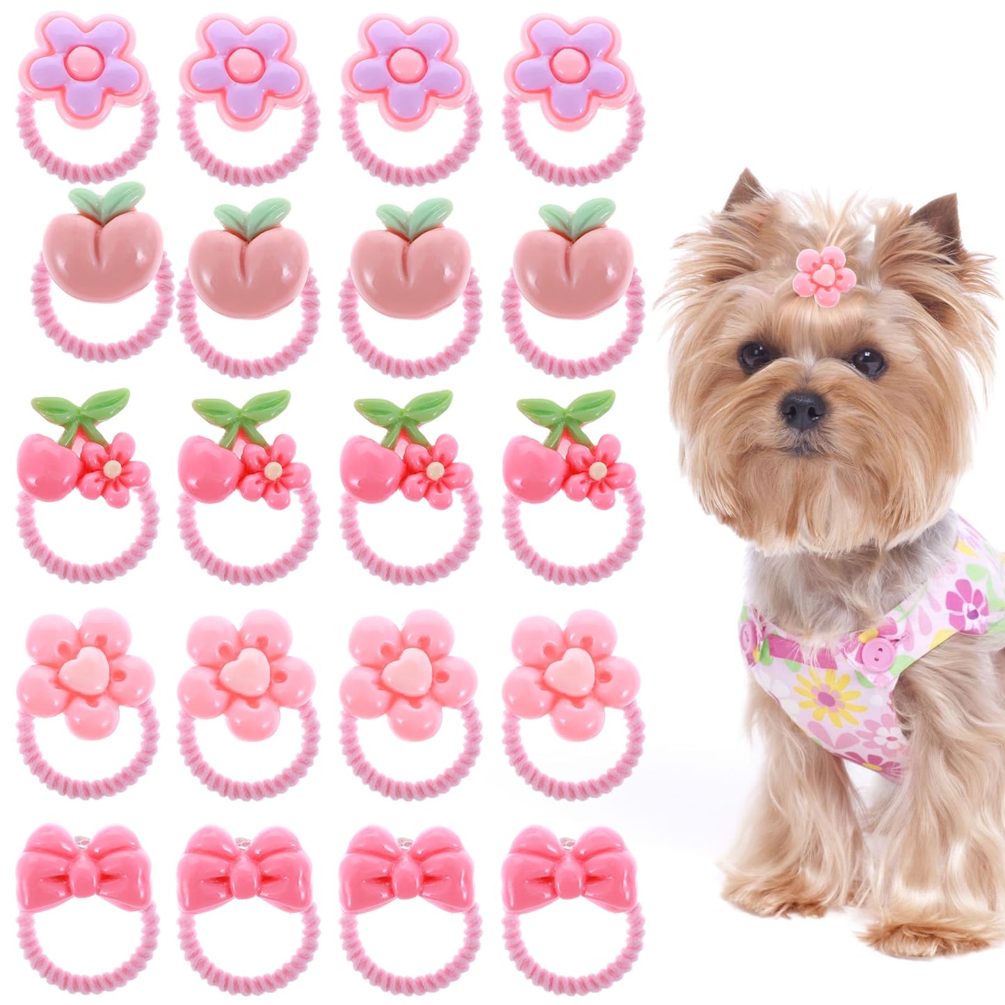 20 PCS Dog Hair Bows with Rubber Bands, Puppy Hair Accessories Bulk Puppy Hair Bows Small Size Dog Cute Grooming Flower Bowkont Accessories for Holiday Pet Puppy Cat (Pink)
