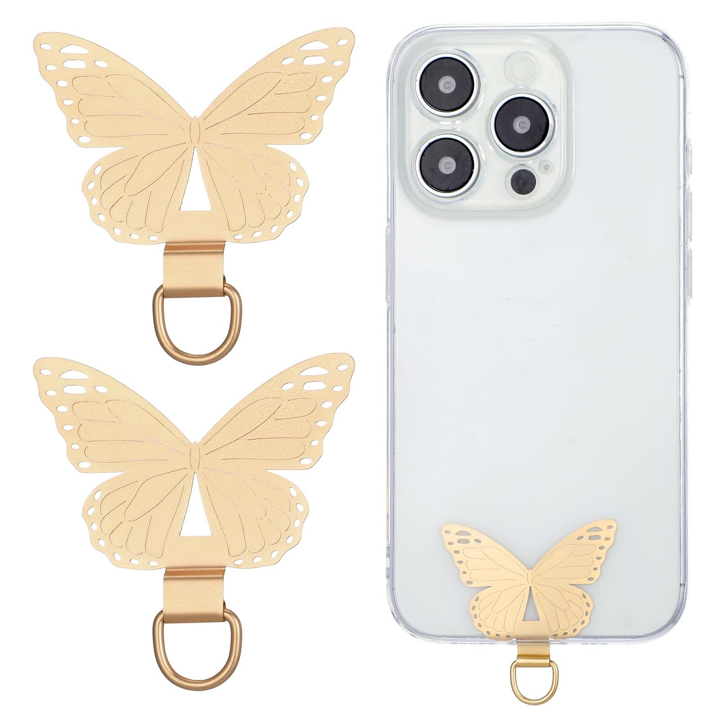 Mabor 2 Pcs Metal Phone Tether Tab for Smart Phone, Butterfly Phone Lanyard Strap Stainless Steel Patch Anti Theft Replacement for Smartphone for All Full Covered Phone Cases