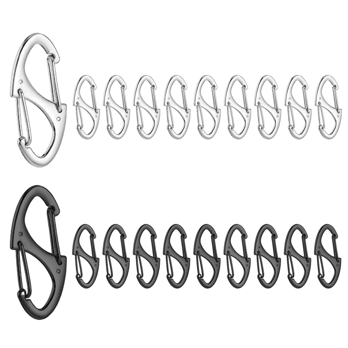 20PCS S Carabiner Keyring Clip Small Dual Spring Opening Keychain Clip, Carabiner S Ring Clip Hook Spring for Women Men Fishing/Camping/Outdoor Sports(Black and Silver)