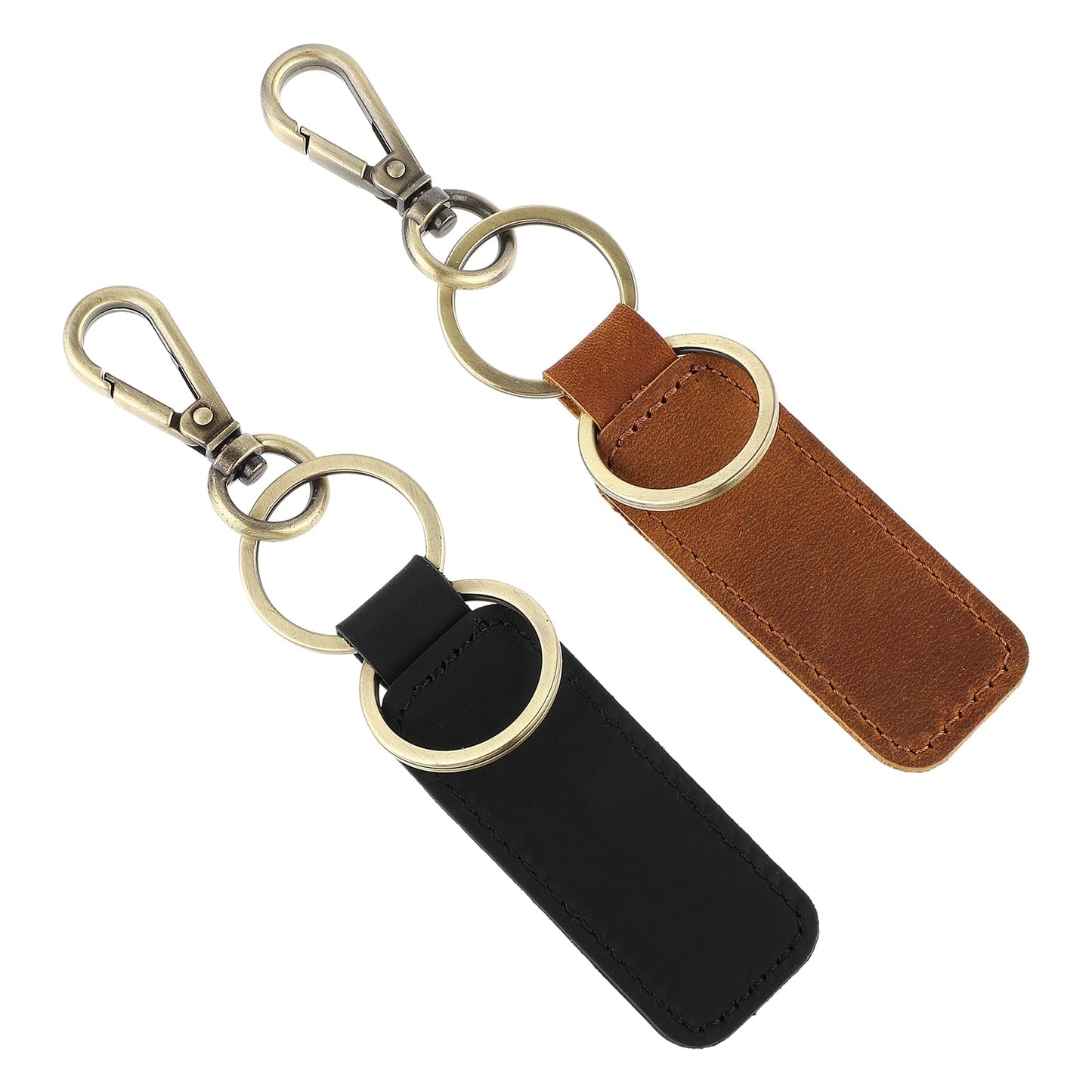 2 Pcs Leather Keyring Genuine Leather Keychain With Belt Loop Clip Leather Key Fob Universal Car Keyring Holder Leather Car Keychain For Men And Women Keys Car Accessories?Black?Brown?