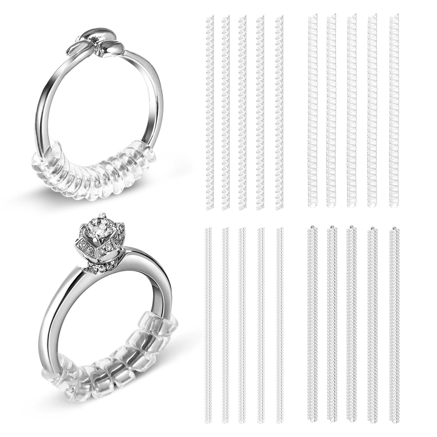 Mabor Pack of 20 Ring Sizers 4 Styles Ring Reducer Invisible Ring Sizer Ring Too Large Ring Insert Ring Knife Finger Ring Adjuster for Ring Reduction (3 mm/5 mm), No gemstone