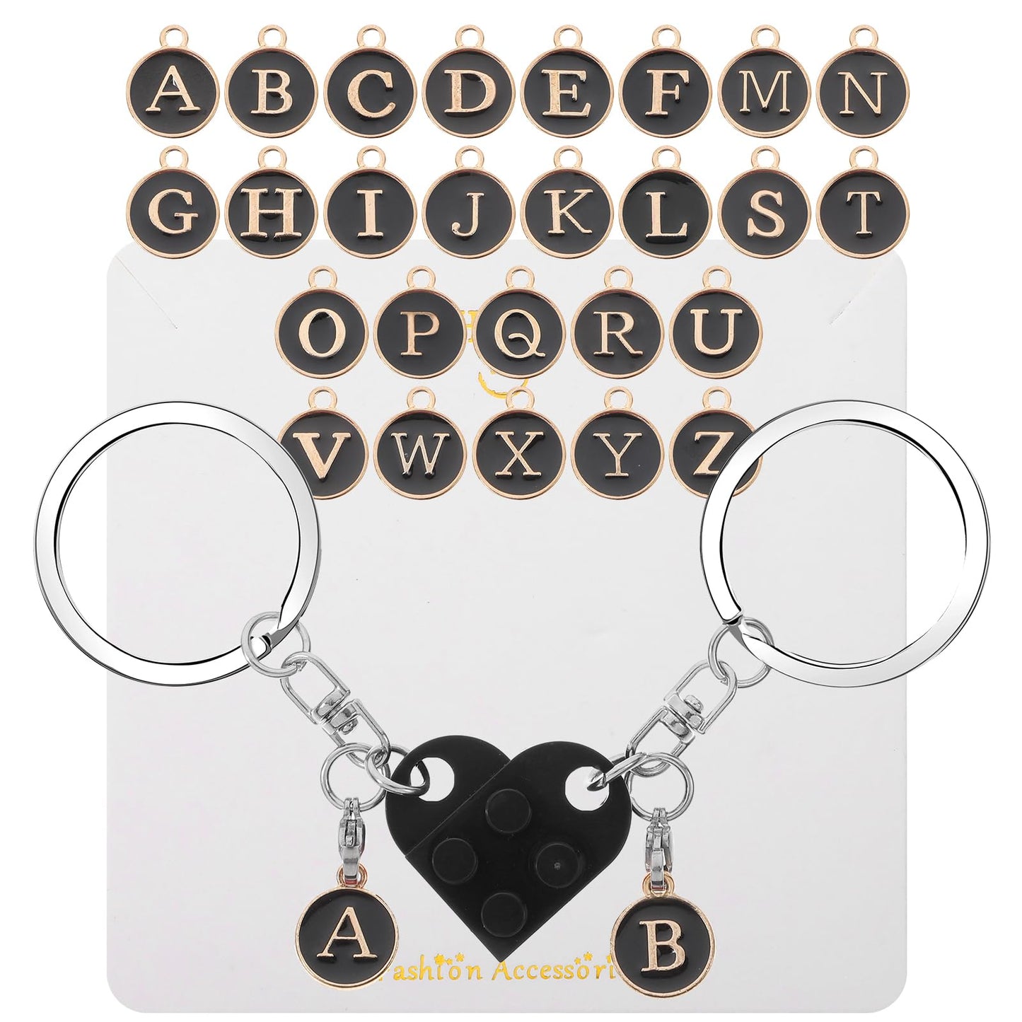 Matching Keychains for Couples Brick Heart Keychain Couples Keychains for Him and Her Connecting Brick Keychain Personalized Brick Matching Heart Keychains A-Z Custom Gift for lovers Mom Dad(black)