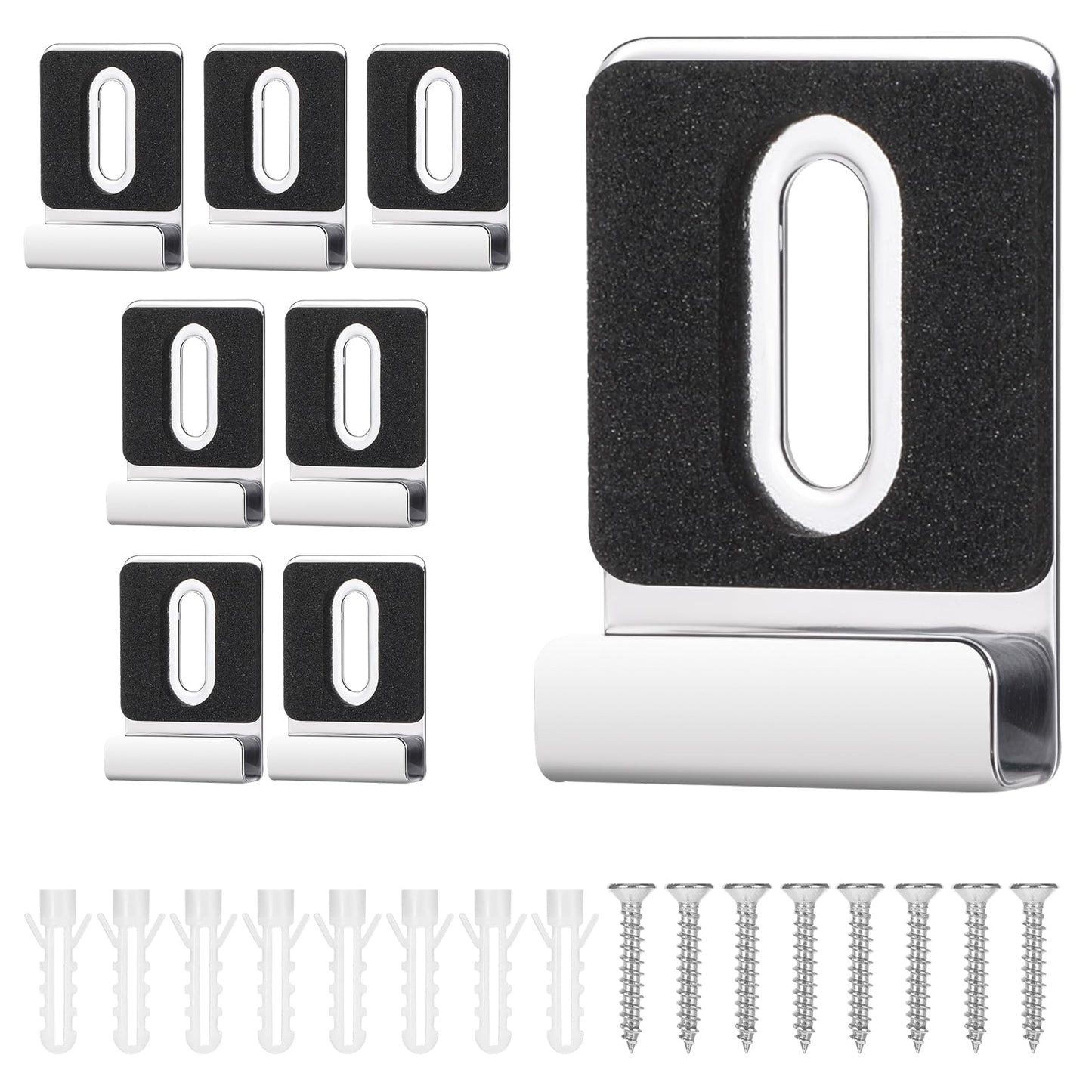 Mabor 8Pcs Mirror Holder Clips Mirror Holders for Wall Mounting Metal Mirror Hooks with Screws Rubber Pads Heavy Duty Mirror Hanger Hardware for Frameless Mirror Mounting