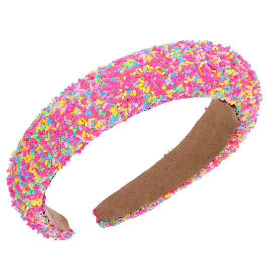 Xindojuz Pink Sprinkle Headband for Women, Wide Padded Headband Thick Donut Hairband Non Slip Fashion Hair Hoops Cute Candy Hairbands Hair Accessories for Women Girls Christmas Birthday Party Supplies