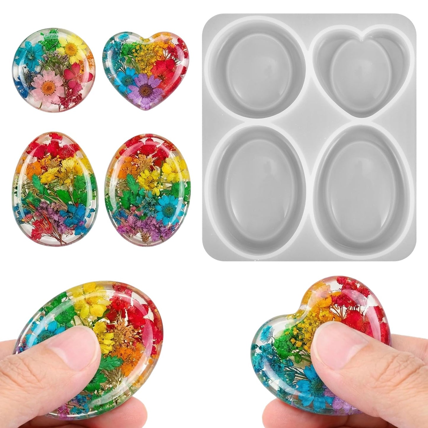 Ymapinc DIY Thumb Worry Stone Epoxy Resin Molds Silicone, 4 Designs Silicone Moulds, Rock/Gemstone Shapes, Epoxy Molds for Resin Casting