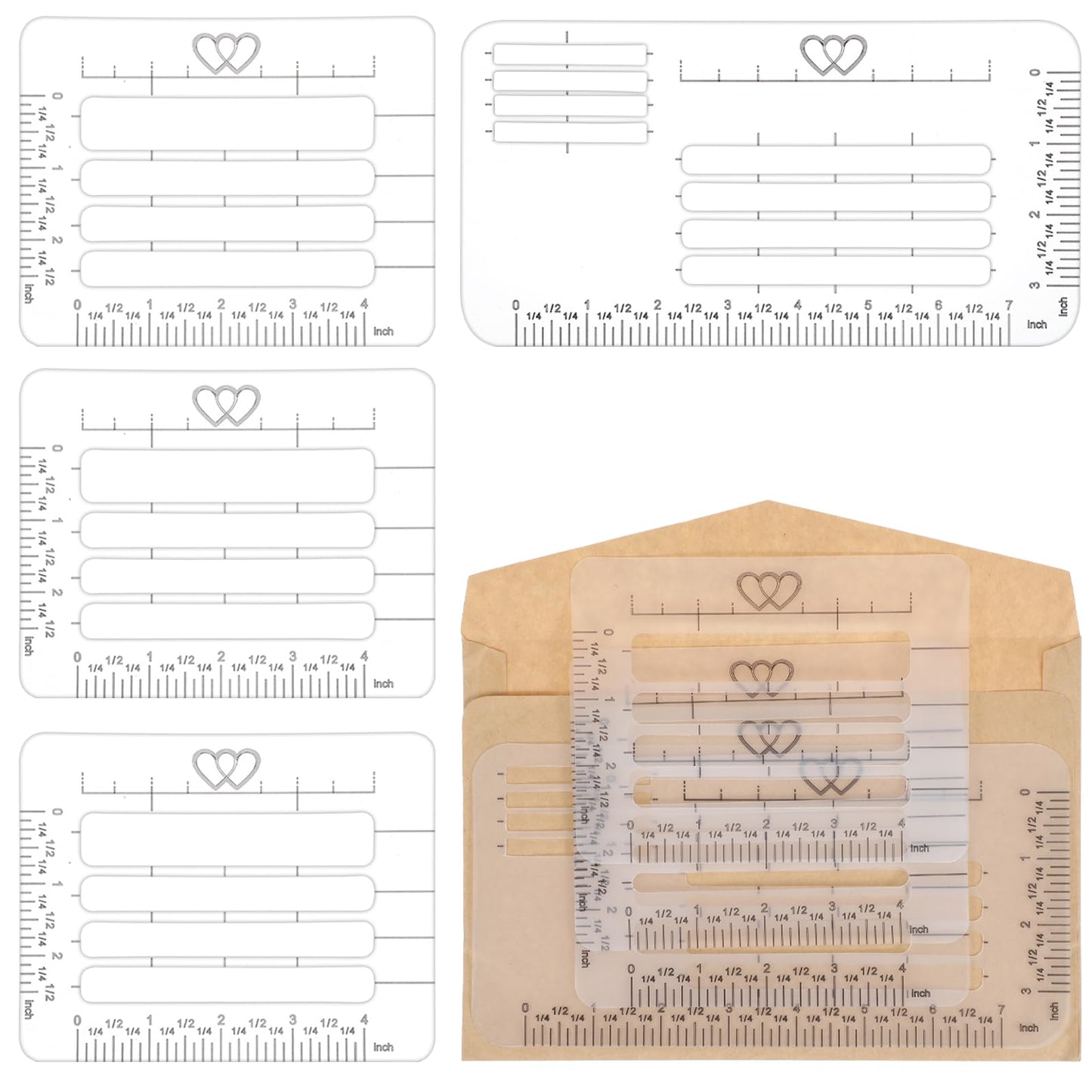 4 Pack Envelope Addressing Guide Stencil, Straight Line Stencil Template for Journaling and Envelope Addressing Guide Stencil Templates Set Plastic Scale Writing Calligraphy Ruler Line Guide