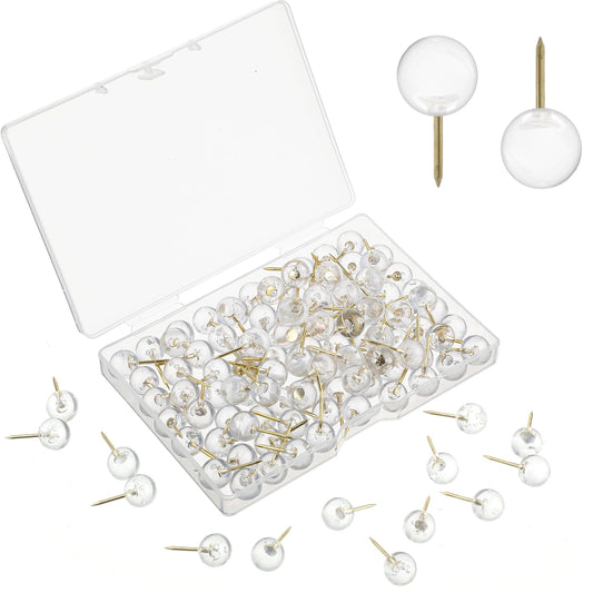 Ymapinc 100pcs Transparent Ball Push Pins with Organizer Box
