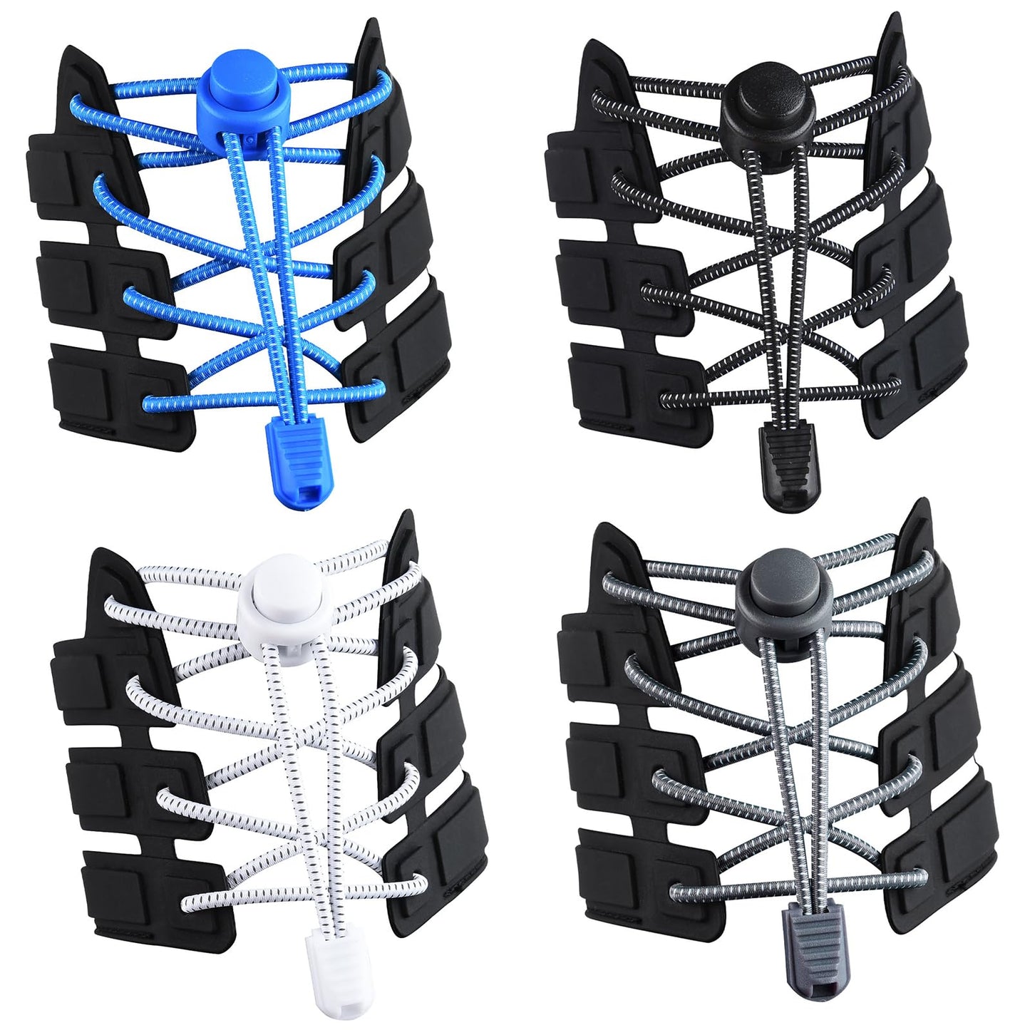 Ouligay 4 Pairs No Tie Shoe Laces Elastic Shoelaces for Adults Kids Elastic Lock Shoe Laces Stretch Tieless Shoelaces for Trainers Hiking Shoes Boots Sneakers Casual Shoes