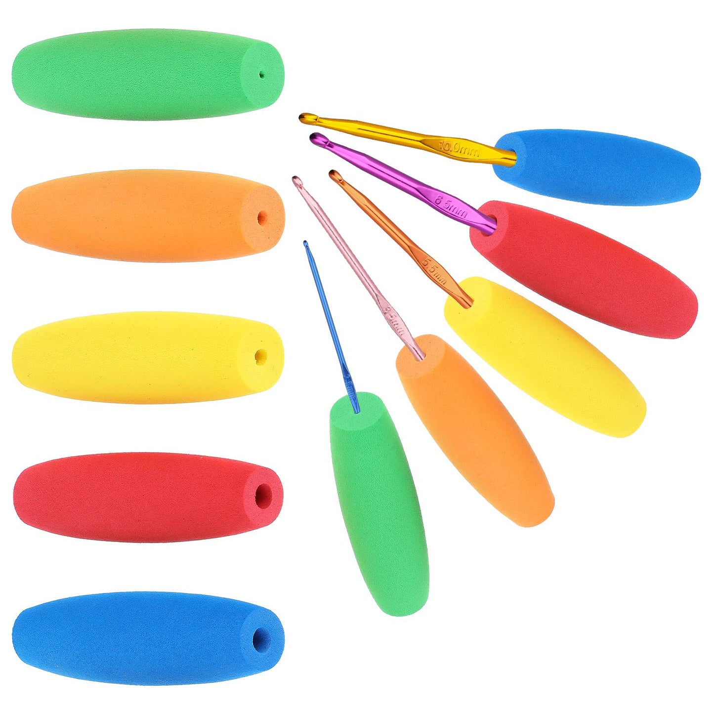 5 PCS Crochet Hook Grips Ergonomic Crochet Hook Handle Soft EVA Removable Crochet Hook Grips Multi-Size Ergonomic Crochet Hook Handle Attachment Fits 2mm to 10mm Hooks for Comfort Arthritic Handsort