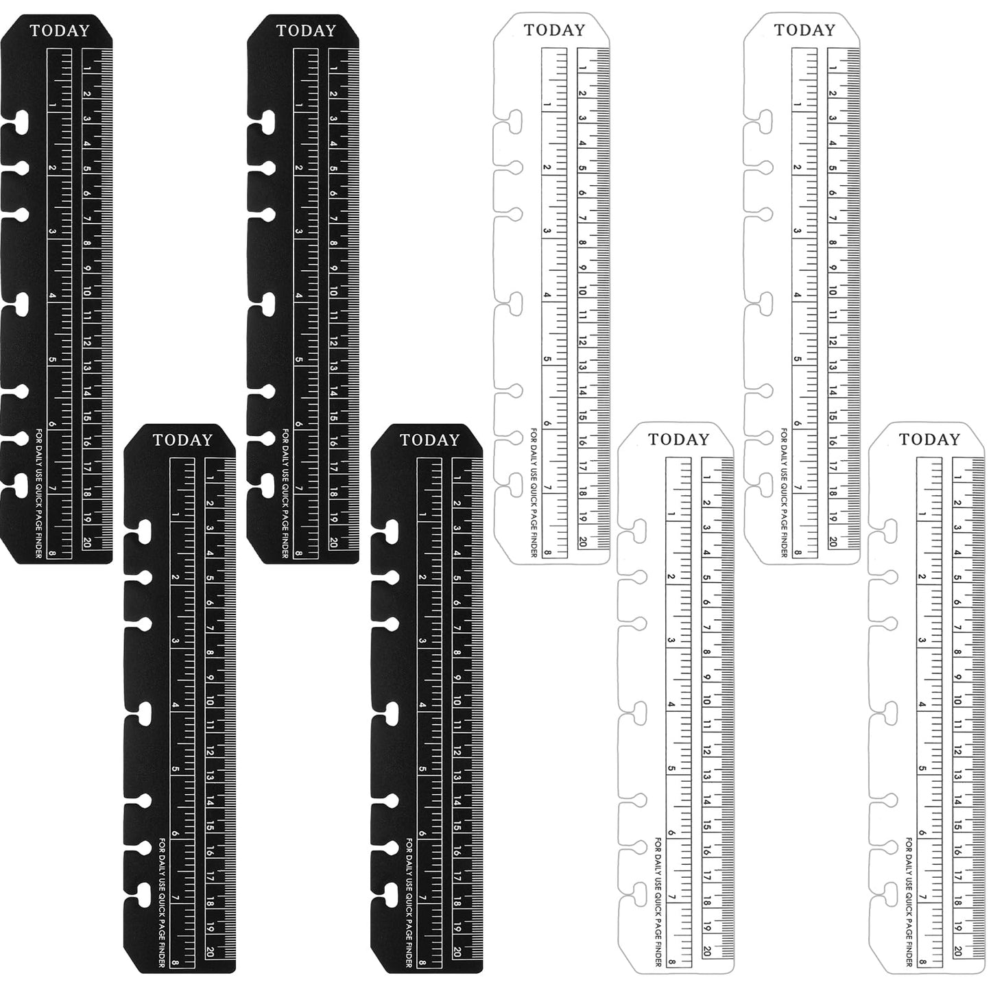 8PCS Clear A5 6-Ring Binder Ruler,Notebook Journal Ruler with Holes Book Marker & Measuring Tool for Notebooks,22x4.5cm,Black & Transparent (Combo Pack)