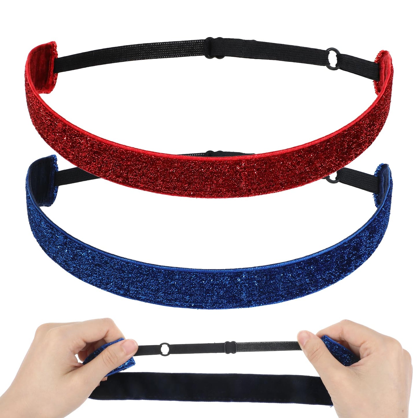 Chsoejuf 2PCS Red & Royal Blue Glitter Headbands Softball Non Slip Running