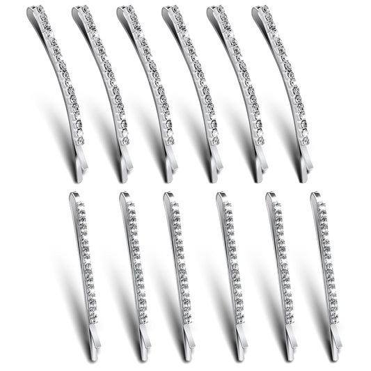 12PCS Rhinestone Bobby Pins for Hair, Elegant Rhinestone Hair Pins Gold Silver Alloy Crystal Hair Clips Bling Diamond Hair Accessories Decorative for Women Ladies Girls Wedding Prom Party