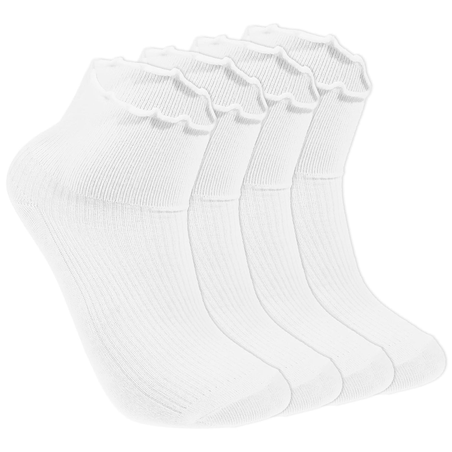 Xinjoduz 2 Pairs White Socks with Ruffles 9.45 Inches Frilly Ankle Socks Women Cute Cotton Frilly Lettuce Sock Soft Breathable Cool Sock Cotton Knit Lettuce Low Cut Crew for Women