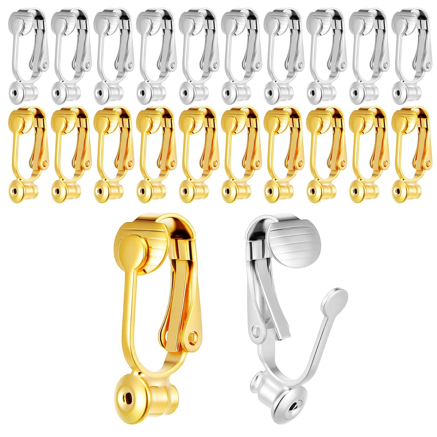 Sorcristy 20 PCS Clip On Earring Converter, Earring Pads Non-Pierced Earrings Clips Kit, Convert Pierced Earrings to Clip-on for Jewellery Making, Silver Gold