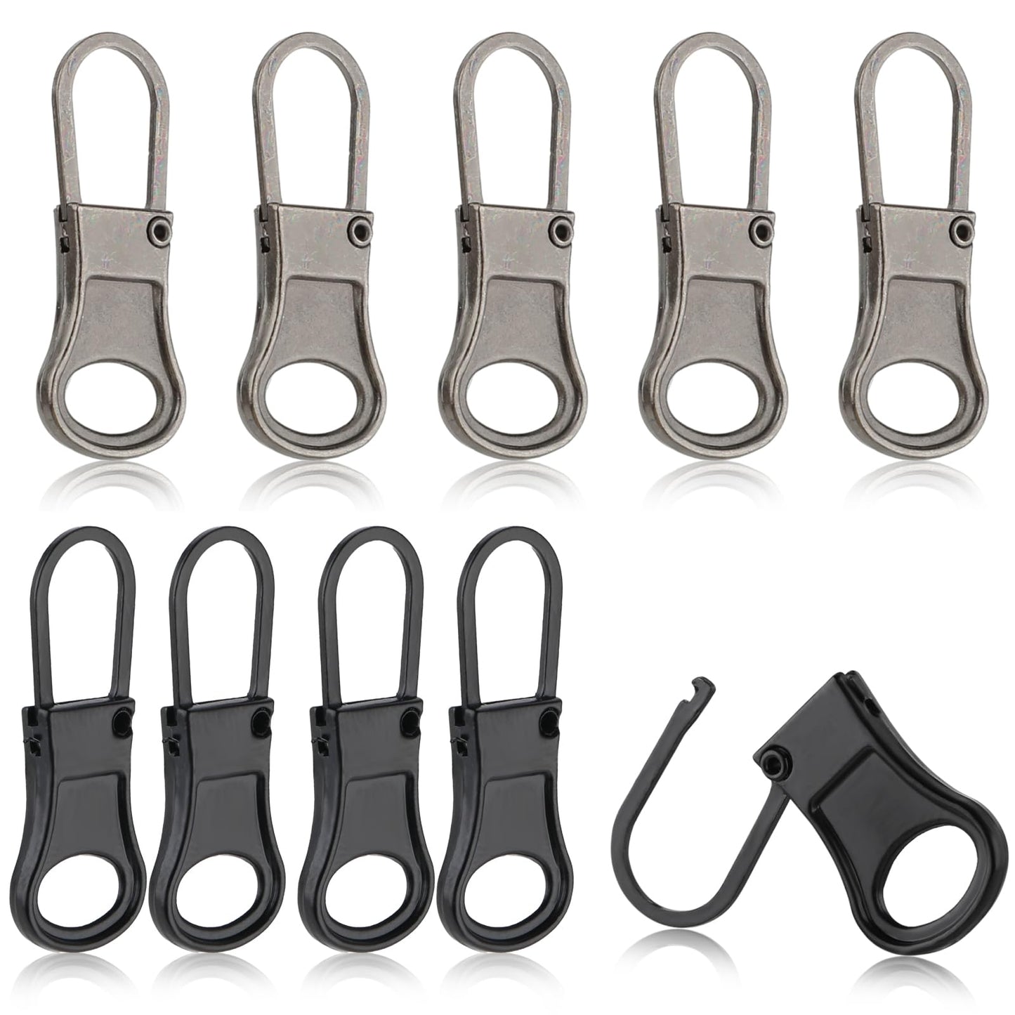 Ouligay 10pcs Zipper Pull Replacement Metal Zipper Pull Detachable Zipper Tab Zipper Head Zipper Pull Repair Kit for Clothing Luggage Suitcase Backpack Jackets Purse