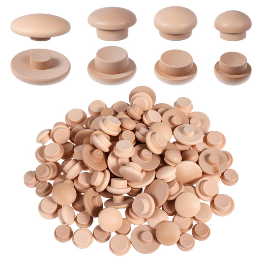 120 PCS Wood Plugs for Screw Holes Round Wood Button Plugs Hardwood Hole Stoppers Circle Head Shape Wooden Plug Button to Cover Screw Buttons Stoppers for Gap in Locking Tube Furniture(4 Size)