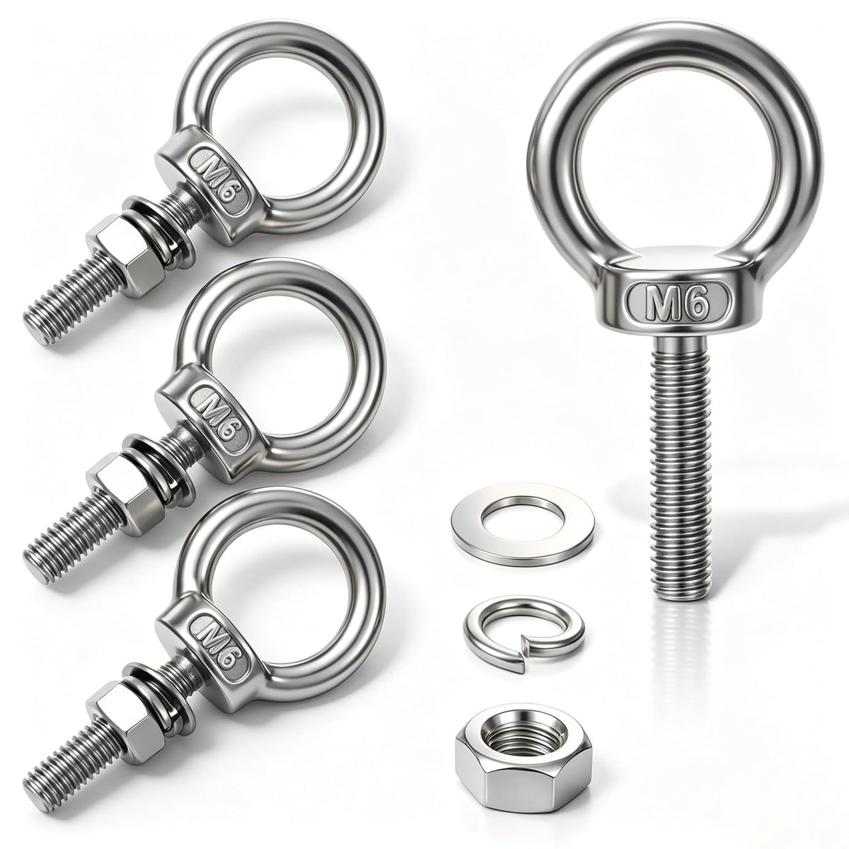 Chsoejuf 4PCS Stainless Steel Eye Bolts with Nuts Heavy Duty M6x25mm Silver
