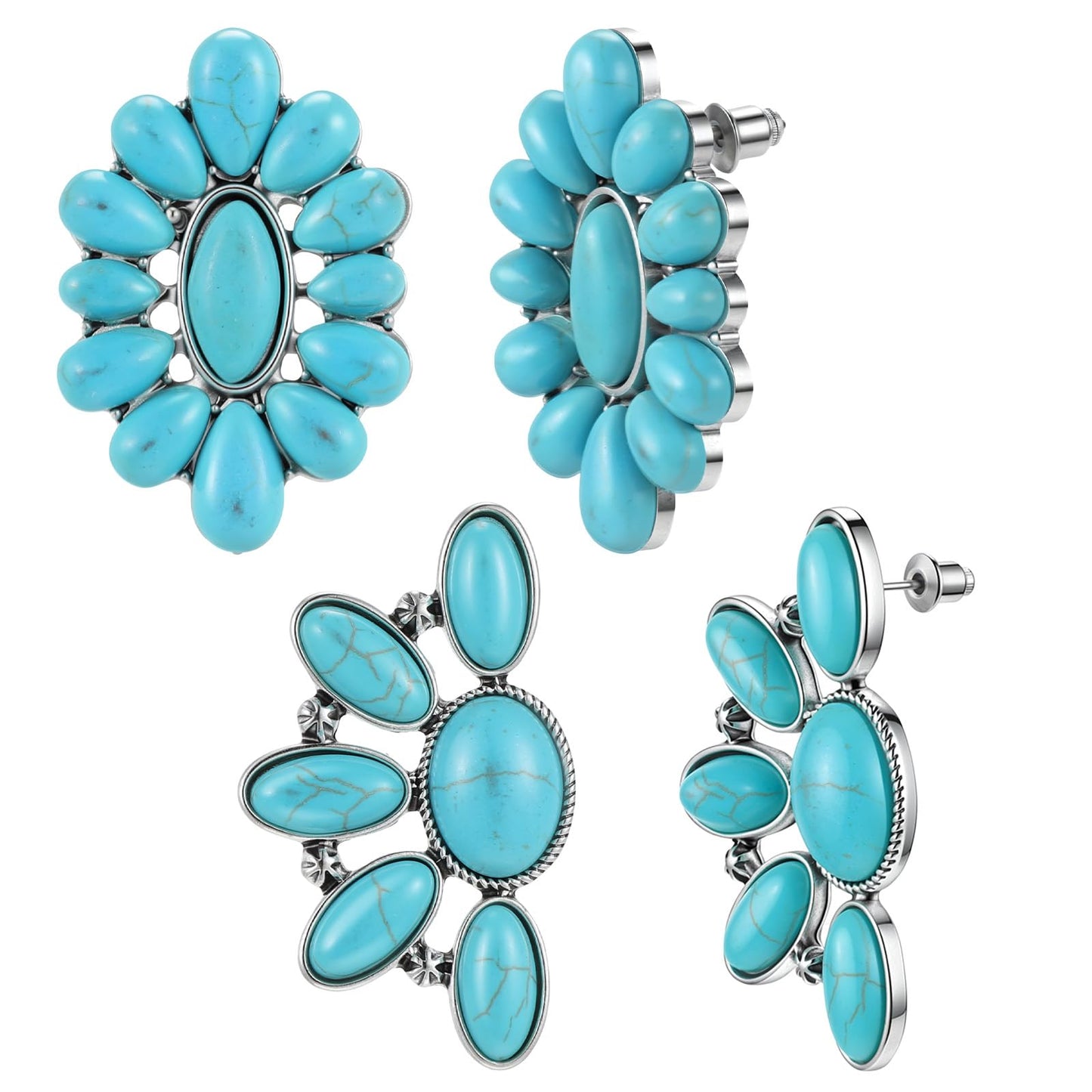 Chsoejuf 2 Pairs Teal Cowgirl Earrings Western Turquoise Earrings for Women