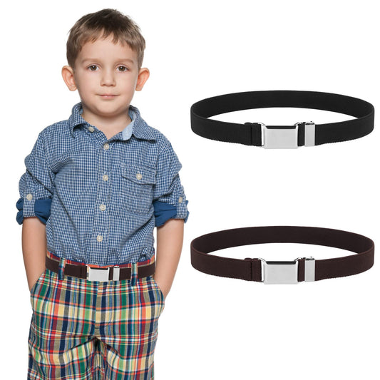 2 Pack Kids Toddler Belt Elastic Stretch Belts Adjustable Uniform Belt with Silver Square Buckle for Child Boys Girls