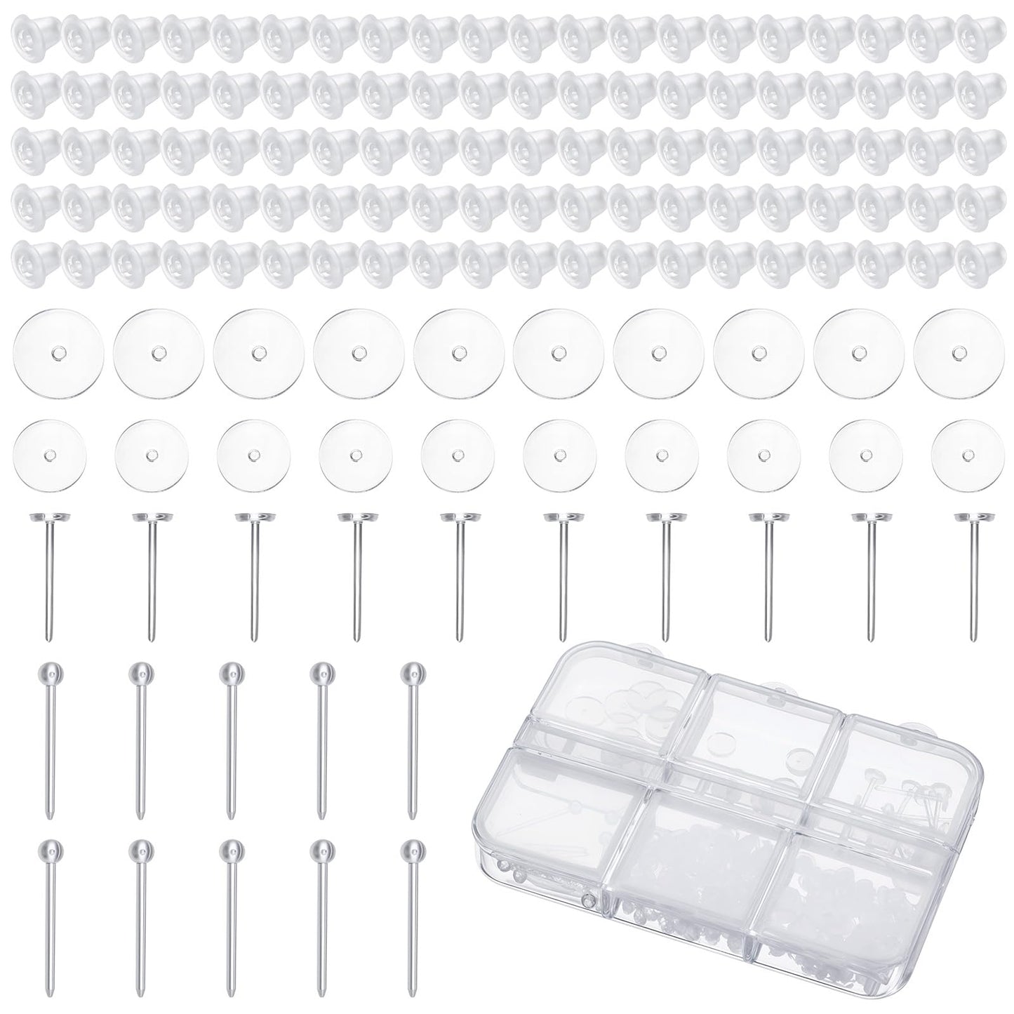140 PCS Earring Stoppers 5/7 Mm Piercing Disc for Piercing Bump Ball Flat Silicone Studs for Sports Clear Backs Earring Retainers Soft Clear Disk Pads Replacement Kits for Earrings Sports Work DIY