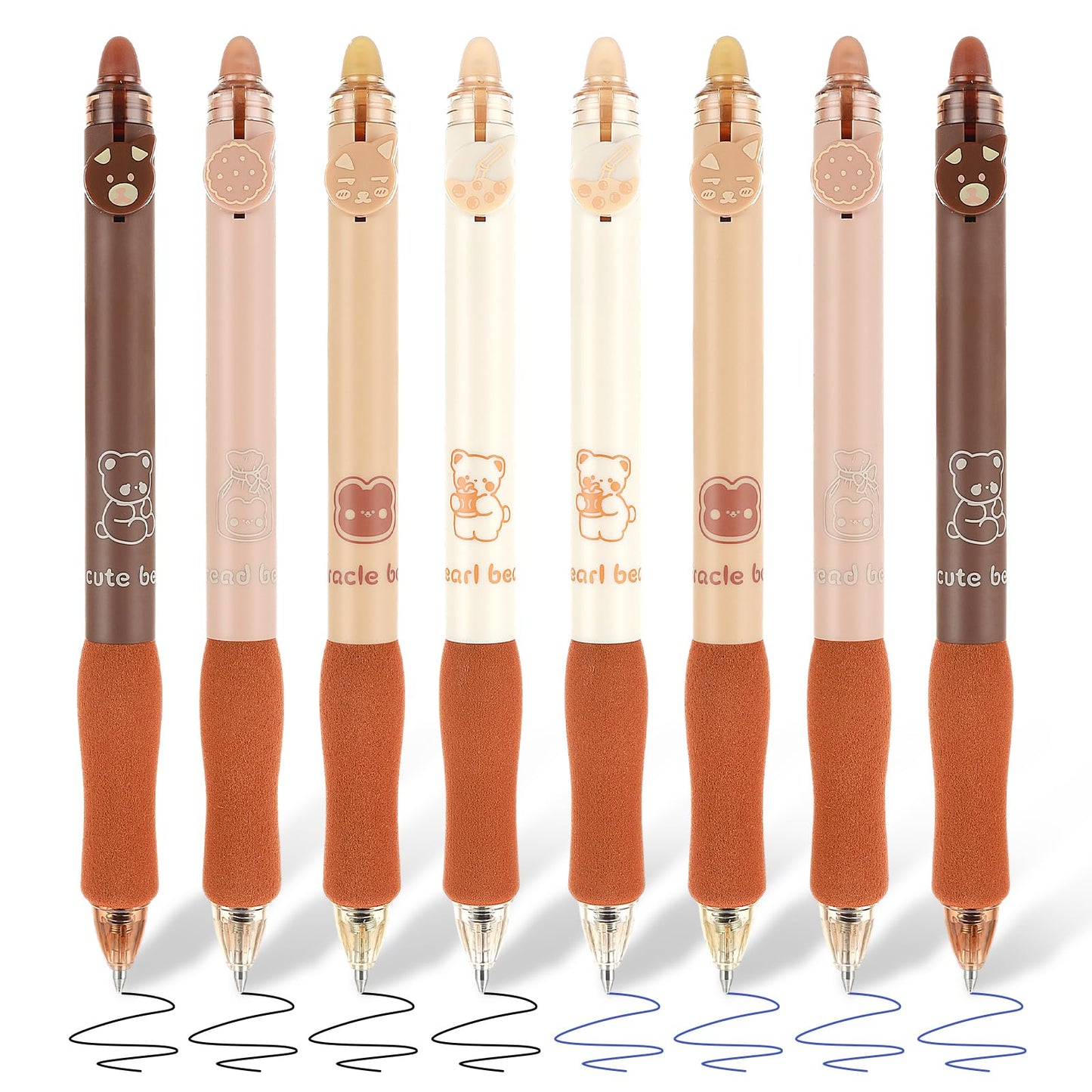 Mabor 8pcs Erasable Gel Pens(Black/Blue Ink),Cute Retractable Erasable Gel Pens(0.5mm), Ballpoint Pens Needle Point Eraser on the Top Smooth Writing for School Office Supplies