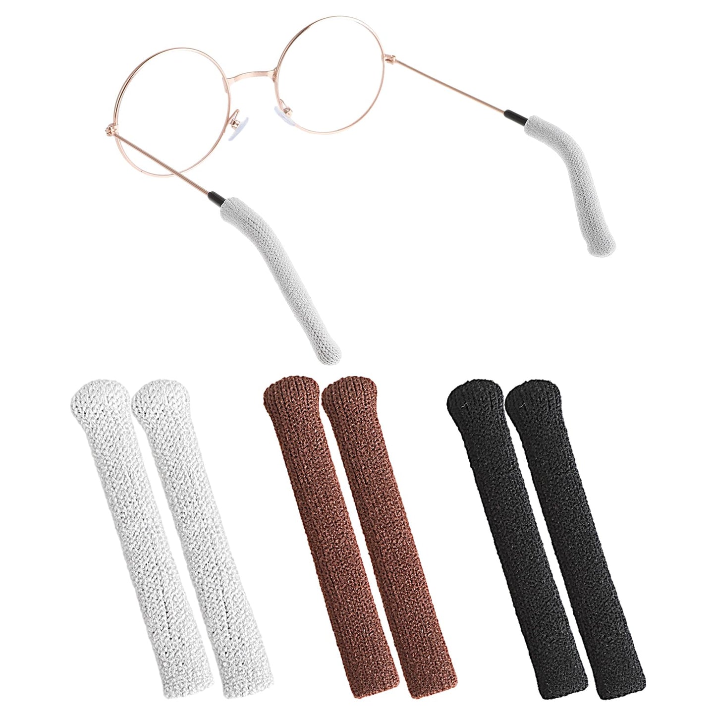 Ouligay 3 Pairs Eyeglass Ear Cushions Knitted Cotton Anti Slip Temple Pads Eyeglass Temple Tips Ear Pads for Glasses Grip Comfort Glasses Arm Sleeve Eyewear Retainer for Sunglasses Reading Glasses