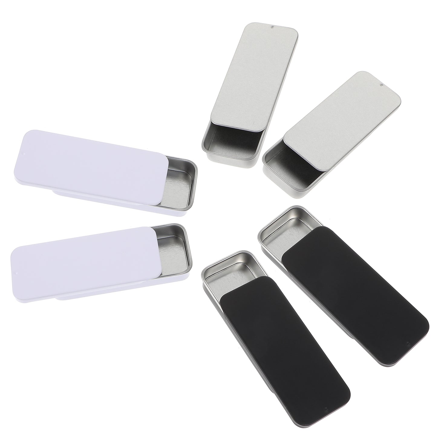 Ymapinc 6 PCS Small Metal Tins with Lids, Waterproof Slide Top Metal Storage Box Set for Candy, Gum, Mint & Crafts. Tiny Pill Tins, Small Tin Boxes, Fit in Pocket/Purse, Black, White, Silver