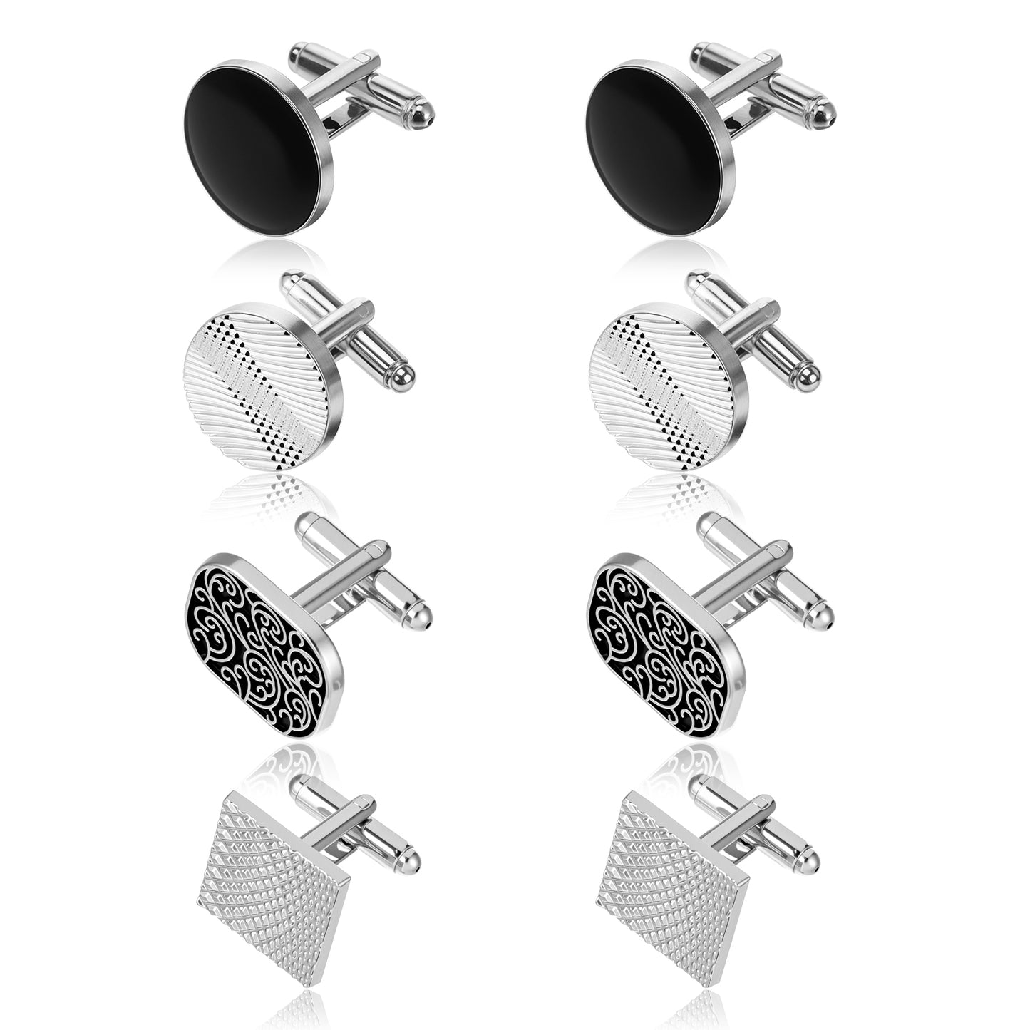 Nogeqi 8PCS Classic Cufflinks for Men, Silver and Black Cuff Links, Tuxedo Studs for Shirt Suit Men’s Elegant Gift Jewelry Accessories for Wedding, Banquet, Business Meeting(4 Styles)
