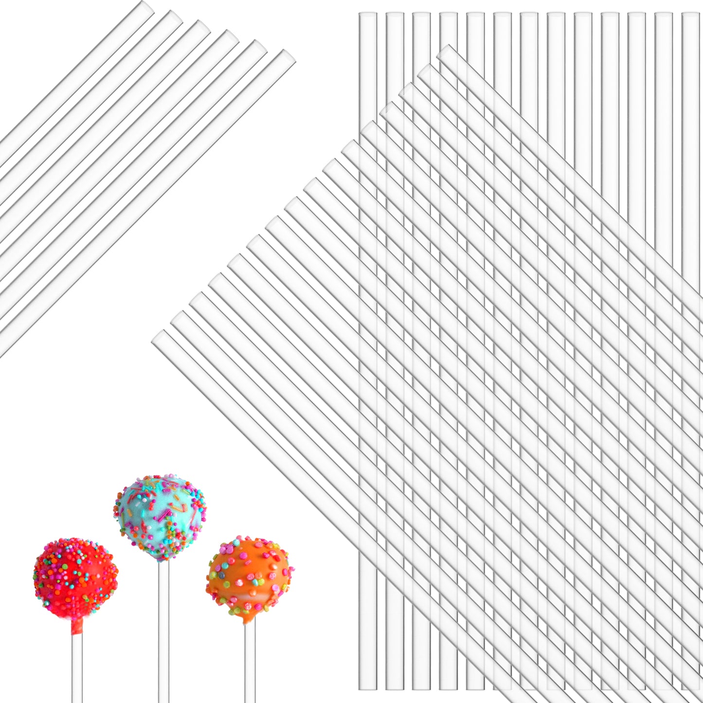 100 PCS Acrylic Lollipop Sticks Clear Long Clear Cake Pop Topper Sticks Round Reusable Candy Stick Stirring Rods for Cupcake Toppers Chocolate Cookies DIY Crafts Party Decoration Gardening(5.9 Inches)